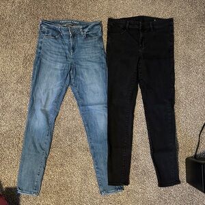 American Eagle Outfitters Skinny Jeans - Light Blue Denim & Black